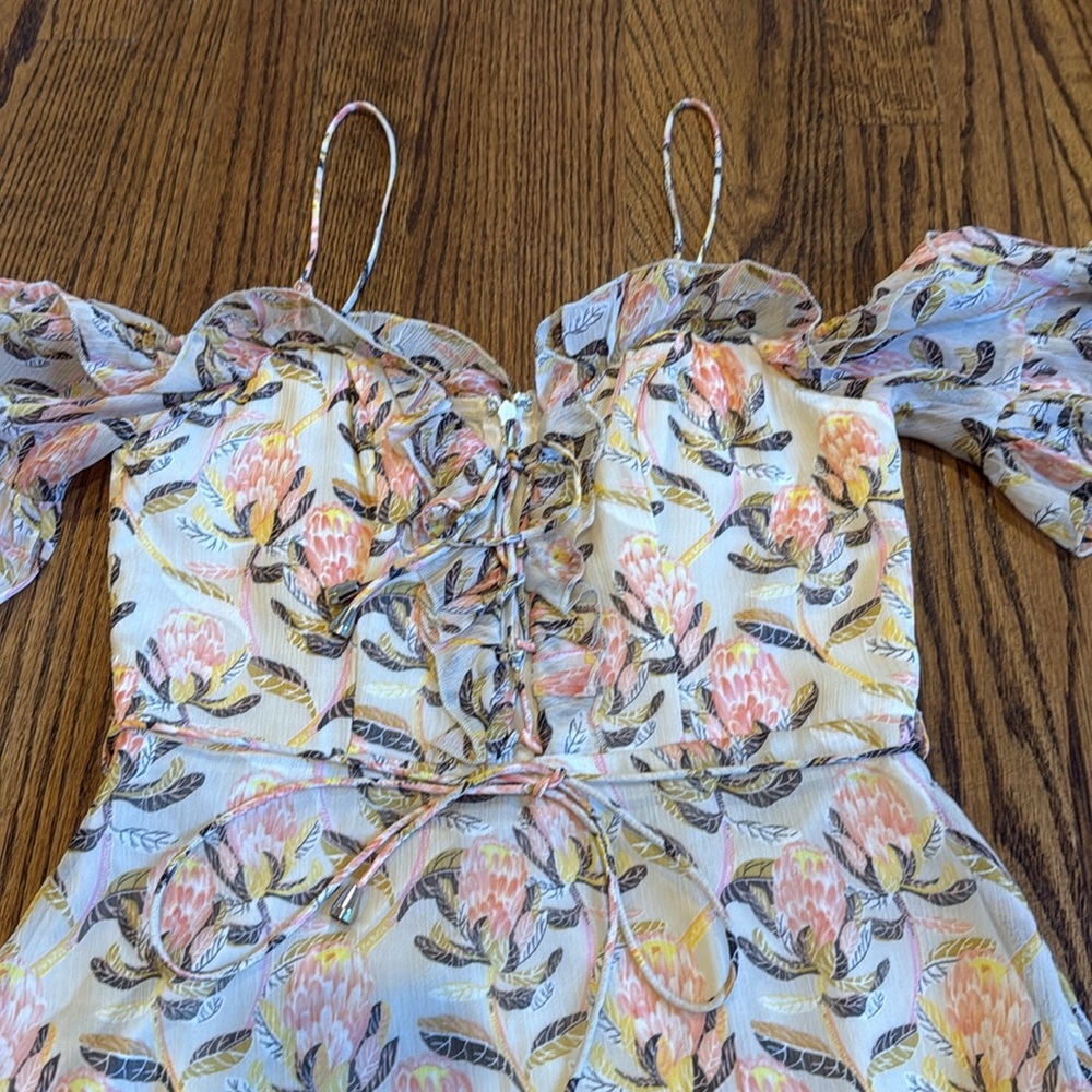 Selfie Leslie Saints + Secrets Nude Pink Maranda Bardot Lace Up Bust Dress S - Picture 5 of 9